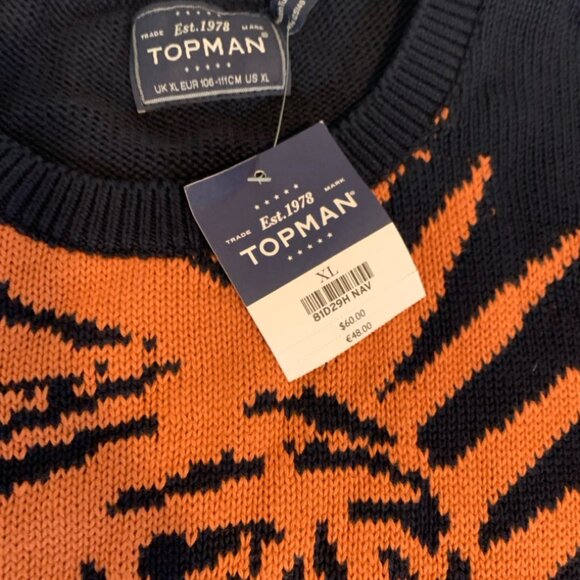 Topman Sweater Navy Orange Tiger Mens Size XL NWT - Picture 6 of 6